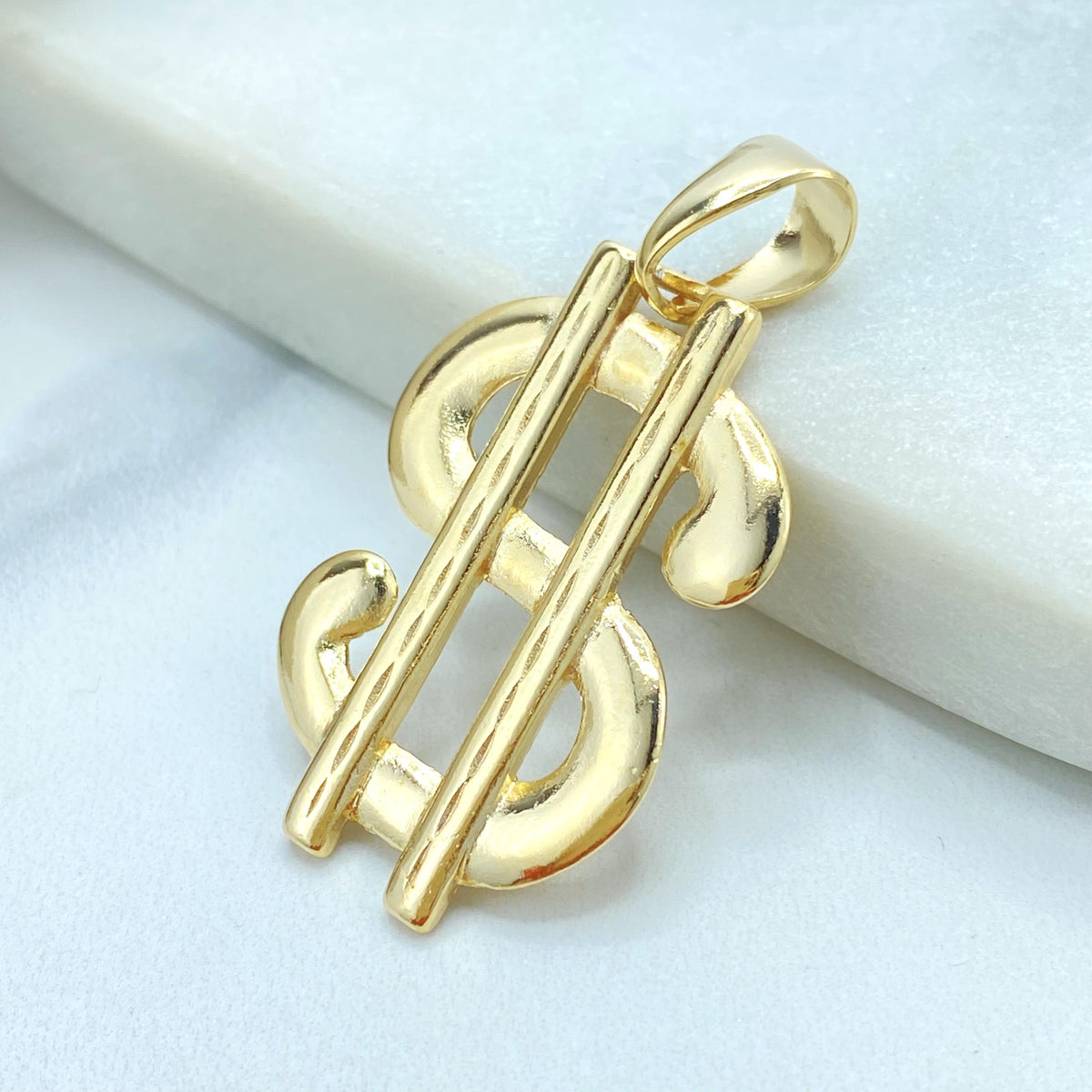 18K Gold Filled Large Dollar Sign Pendant, Polished Money Symbol