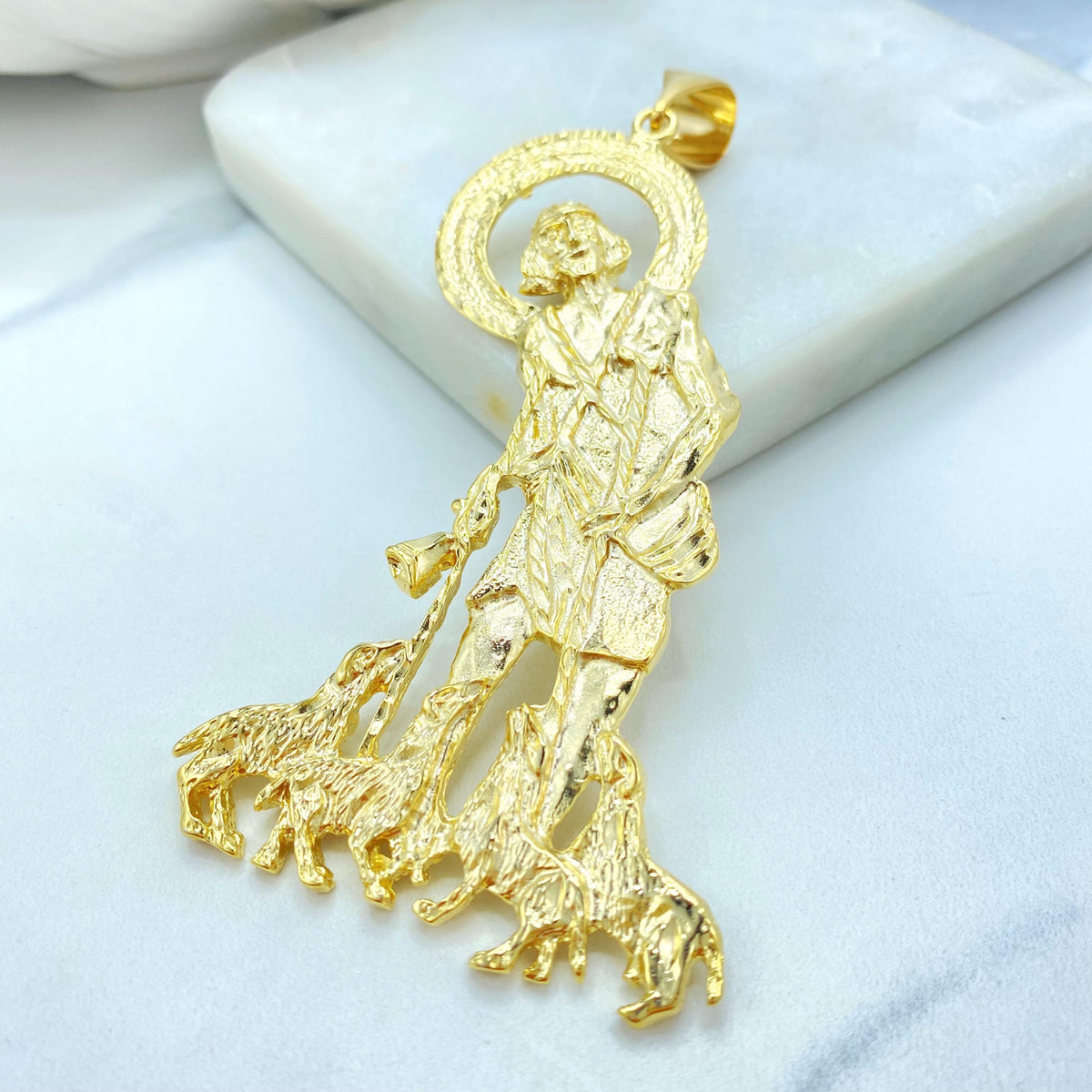 18K Gold Filled San Lazaro Pendant, Large Halo Charm