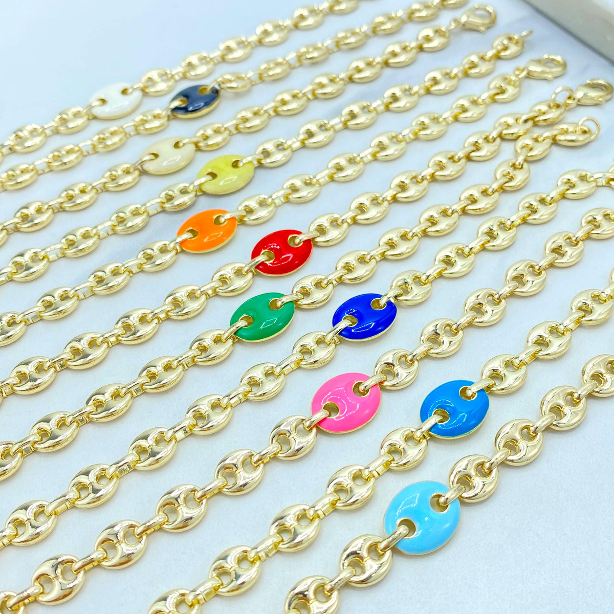 18K Gold Filled Mariner Link Bracelet, Enamel Disc Accent, Color Selection