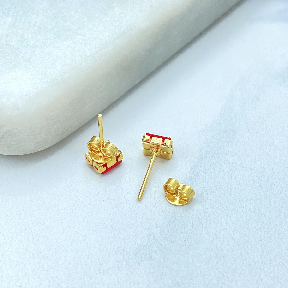 18K Gold Filled Rectangle Gem Duo, Beaded Link Collar With Pierced Pair, Jewelry Set