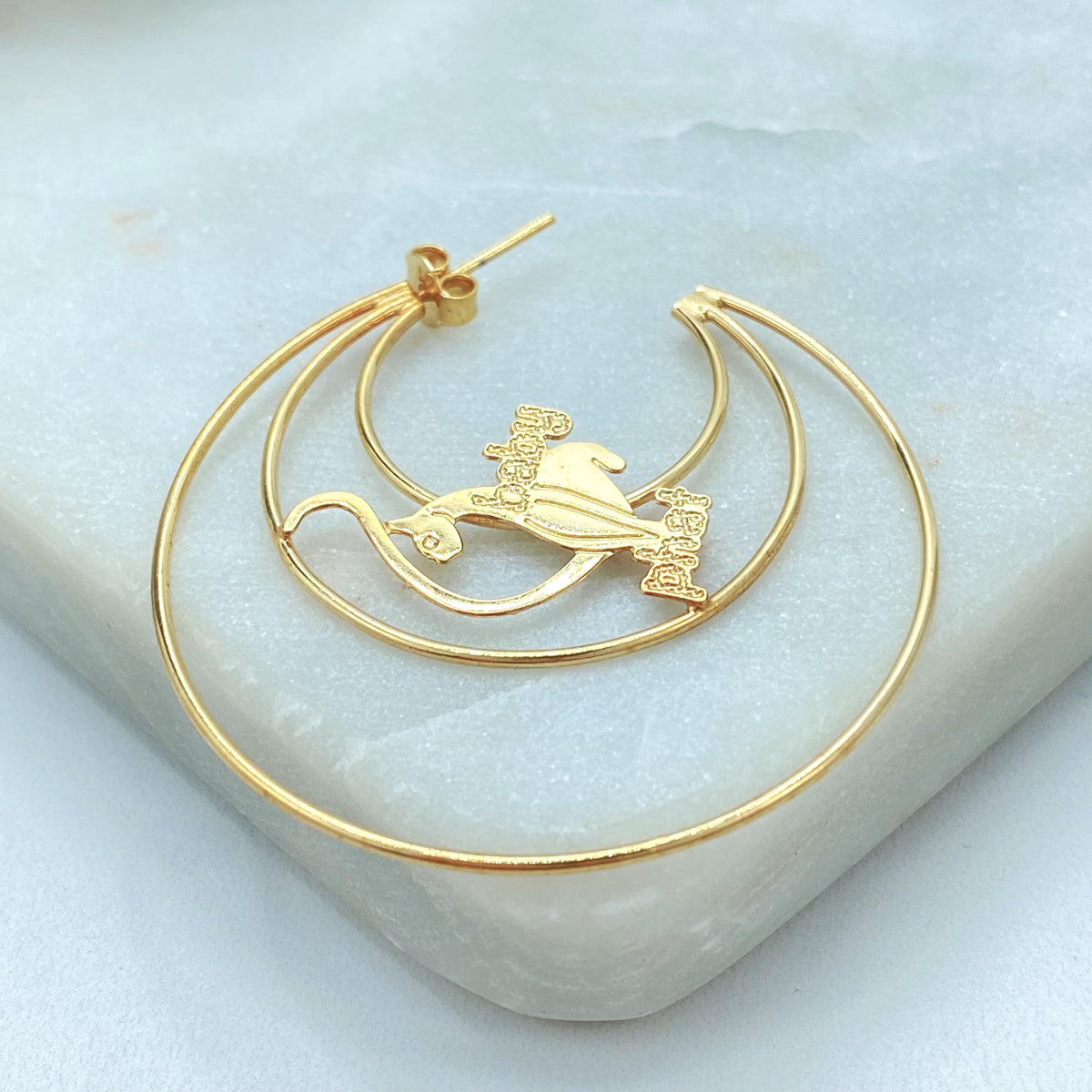 18K Gold Filled Baby Phat Statement Earrings, Triple Wire Hoop Design