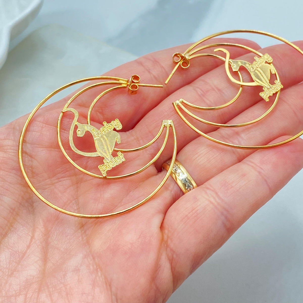 18K Gold Filled Baby Phat Statement Earrings, Triple Wire Hoop Design
