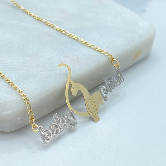 18K Gold Filled Y2K Logo Nameplate, Bicolor Script Centerpiece