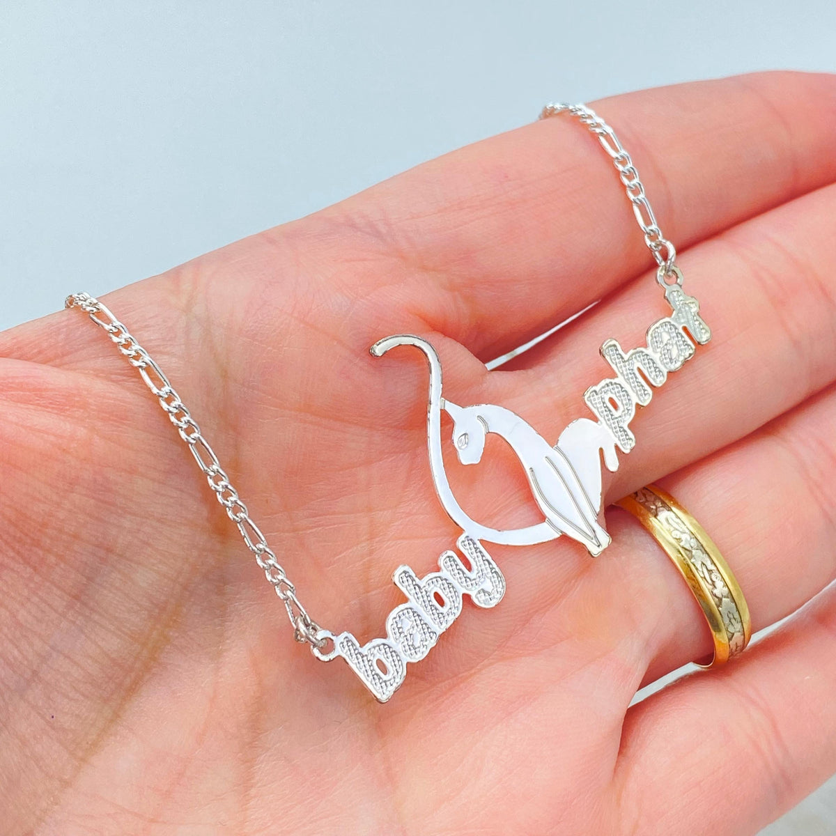 Silver Filled Baby Phat Nameplate Necklace, Figaro Chain, Logo Centerpiece