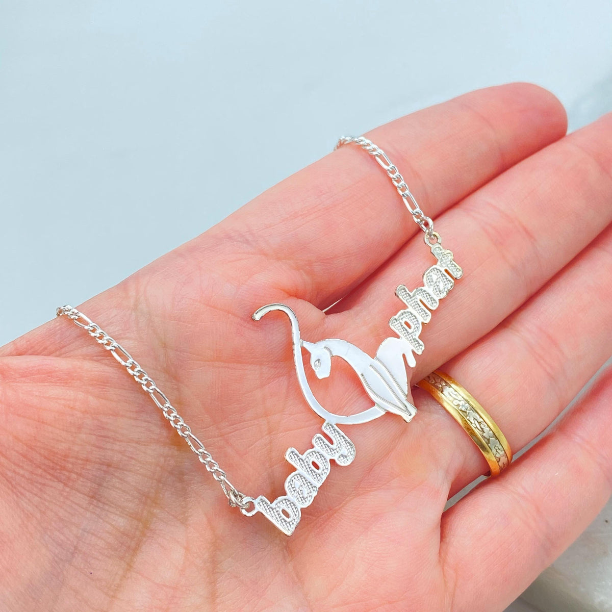 Silver Filled Baby Phat Nameplate Necklace, Figaro Chain, Logo Centerpiece