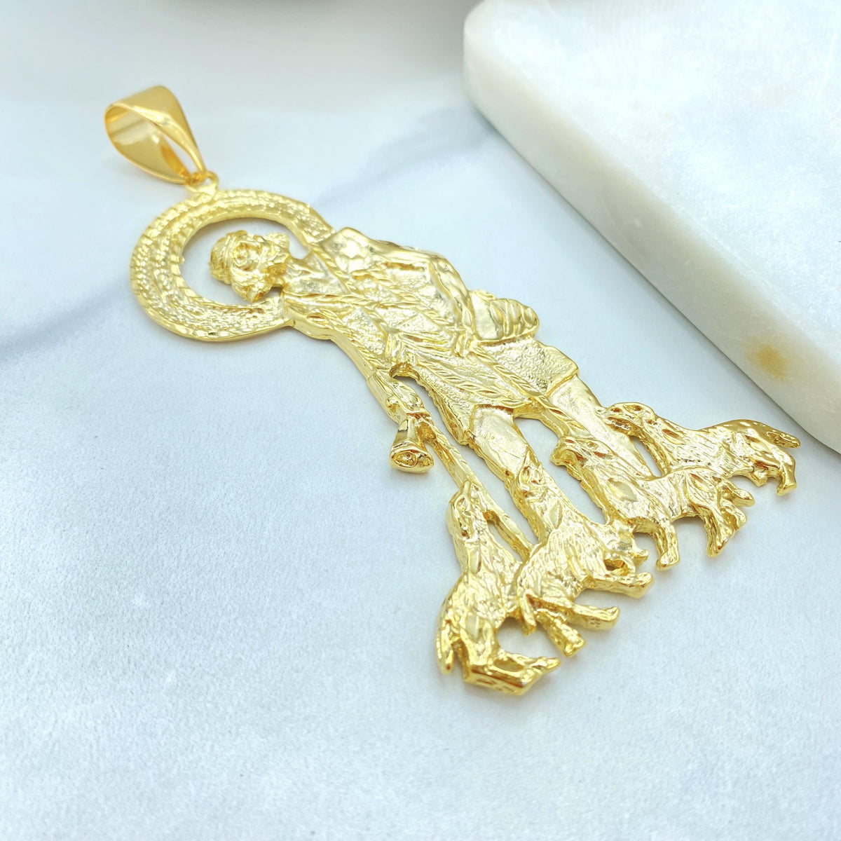 18K Gold Filled San Lazaro Pendant, Large Halo Charm