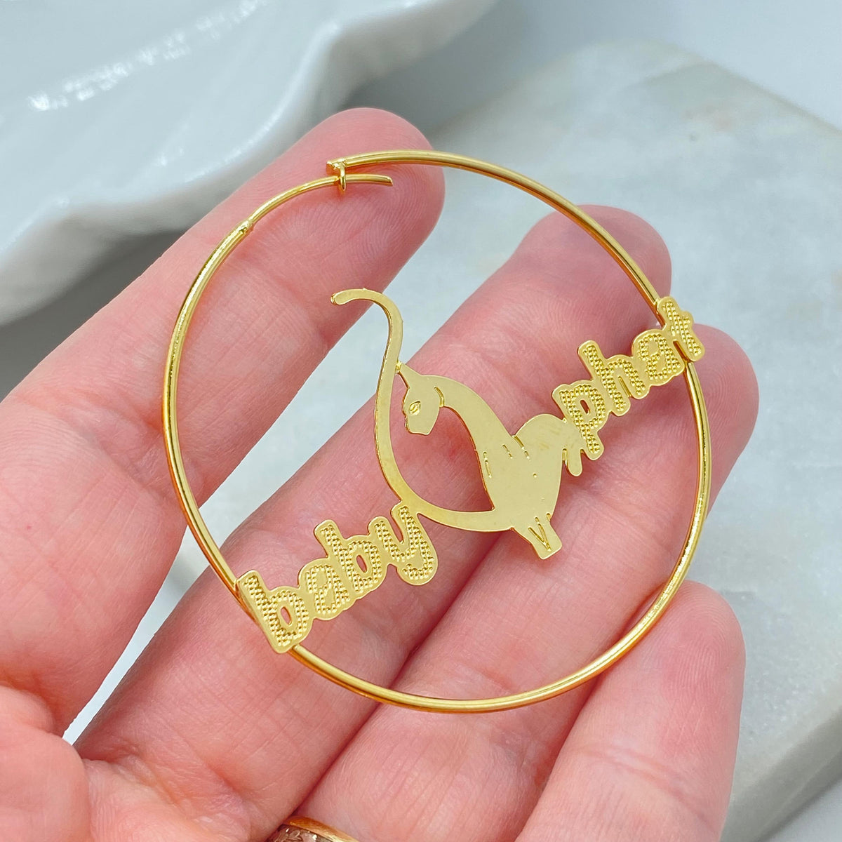 18K Gold Filled Baby Phat Nameplate Hoops, Kitty Silhouette Statement Pair