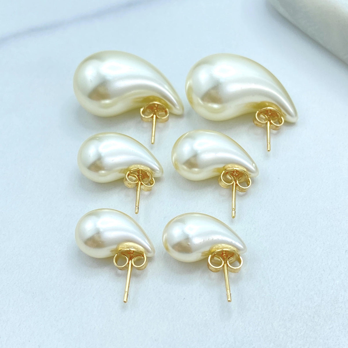 18K Gold Filled Studs, Teardrop Pearl Post Earrings, Size S M L