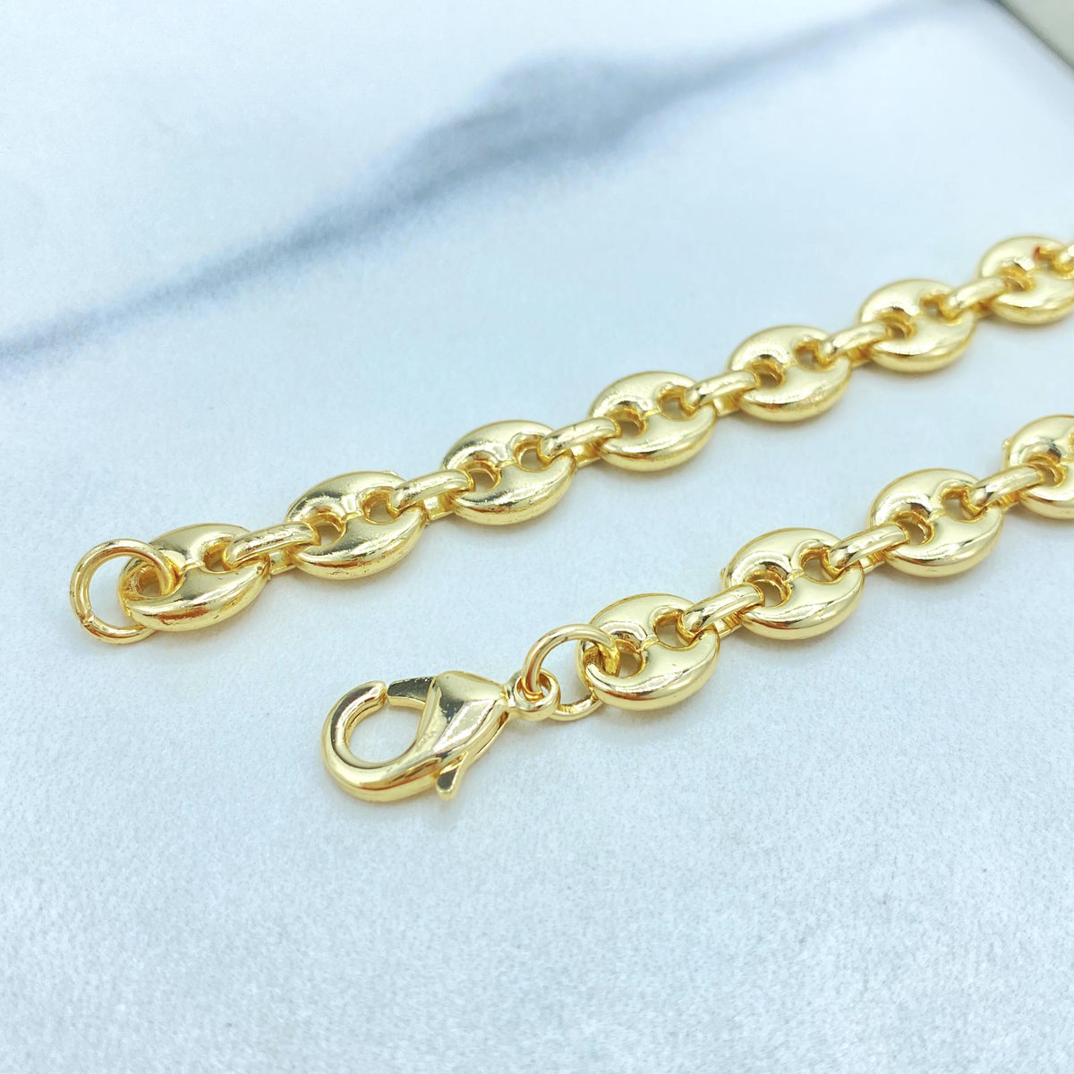 18K Gold Filled Mariner Link Bracelet, Enamel Disc Accent, Color Selection