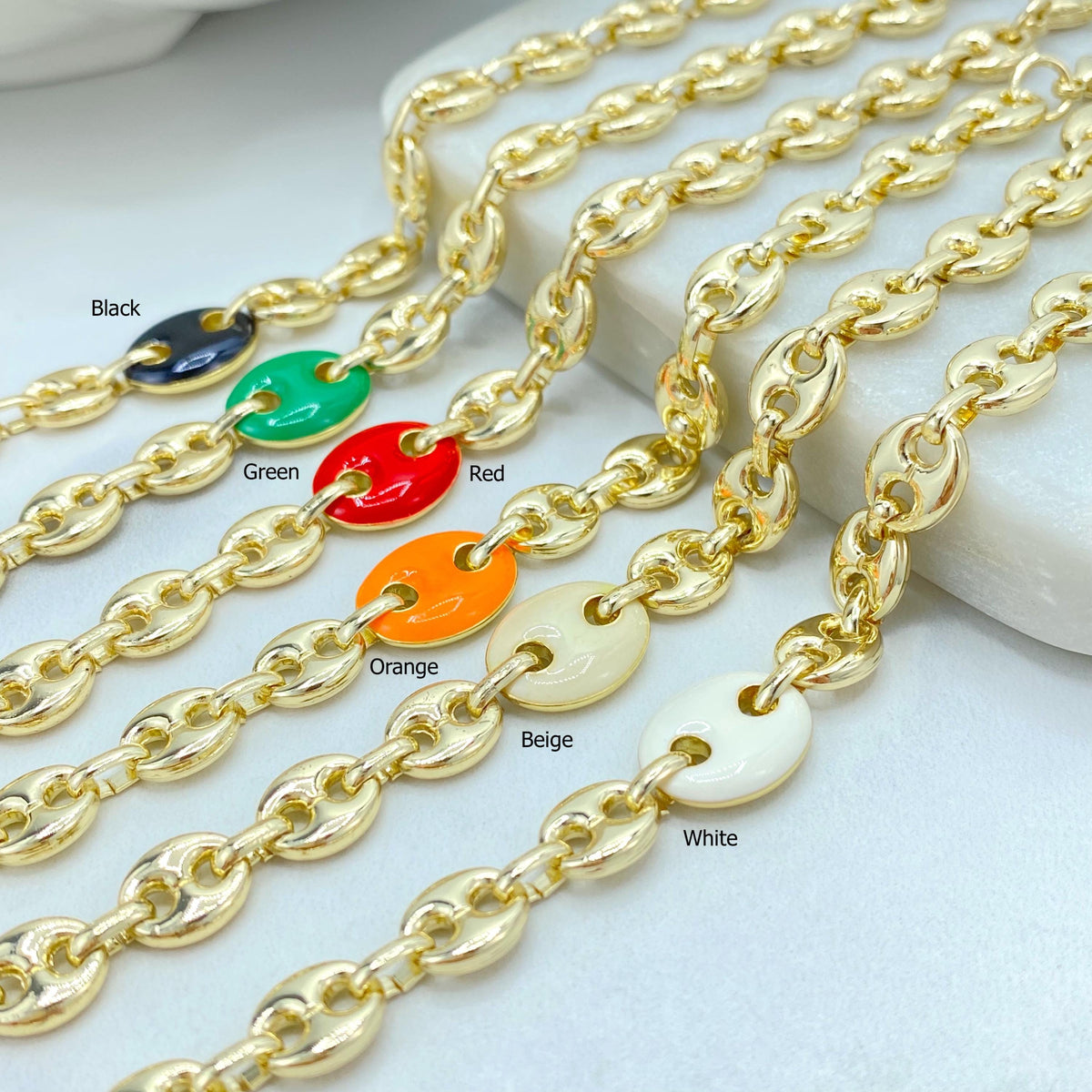 18K Gold Filled Mariner Link Bracelet, Enamel Disc Accent, Color Selection