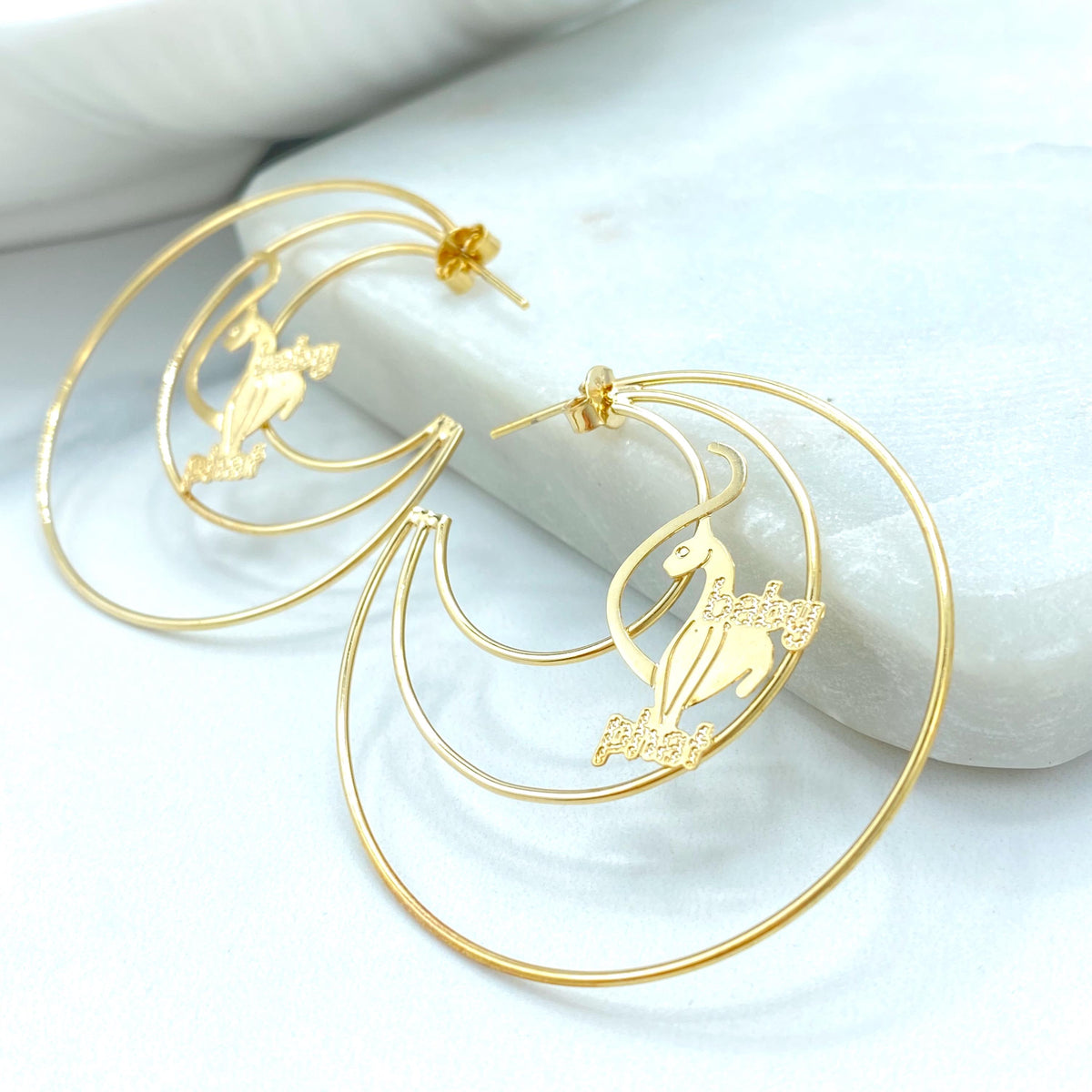 18K Gold Filled Baby Phat Statement Earrings, Triple Wire Hoop Design