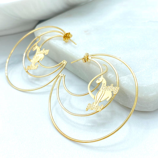 18K Gold Filled Baby Phat Statement Earrings, Triple Wire Hoop Design