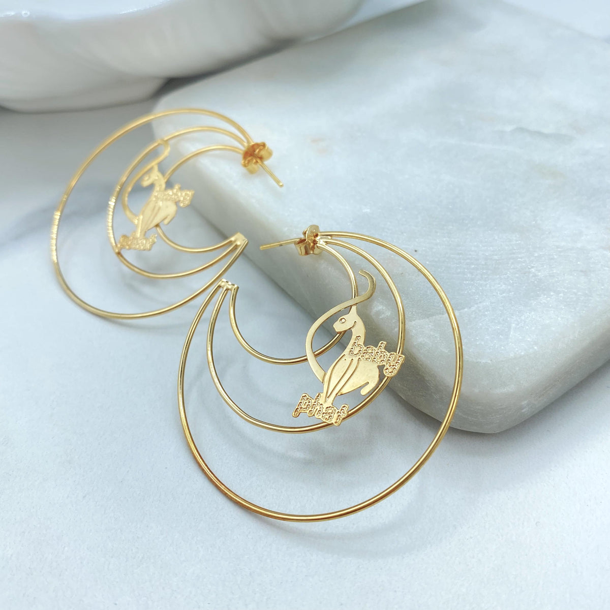 18K Gold Filled Baby Phat Statement Earrings, Triple Wire Hoop Design