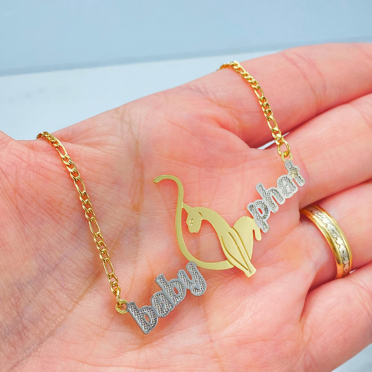 18K Gold Filled Y2K Logo Nameplate, Bicolor Script Centerpiece