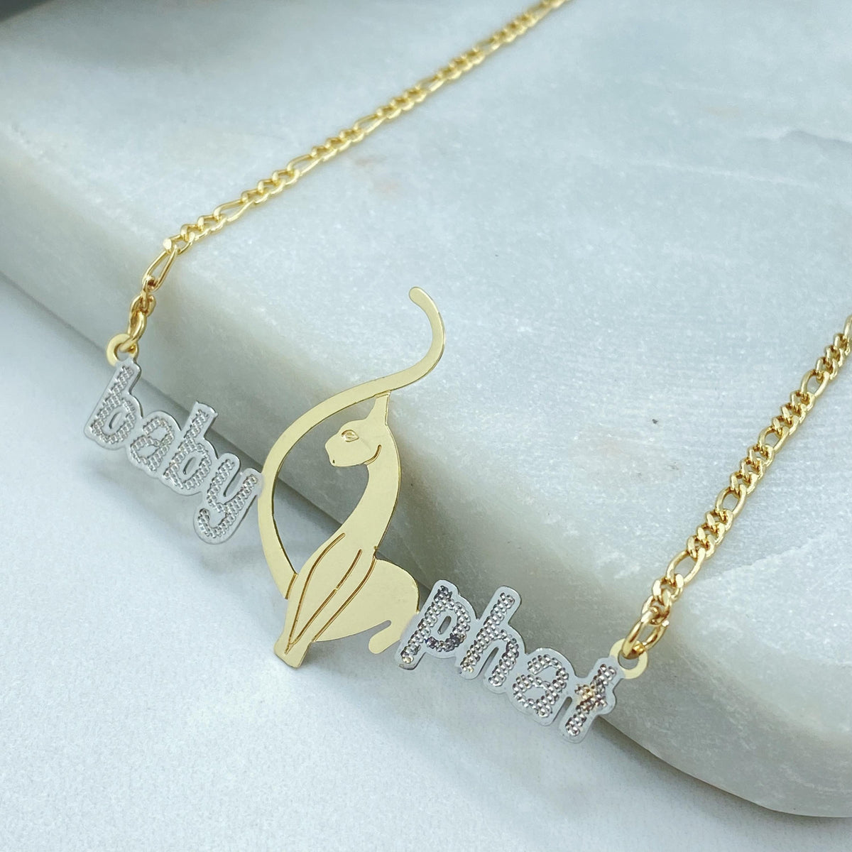18K Gold Filled Y2K Logo Nameplate, Bicolor Script Centerpiece