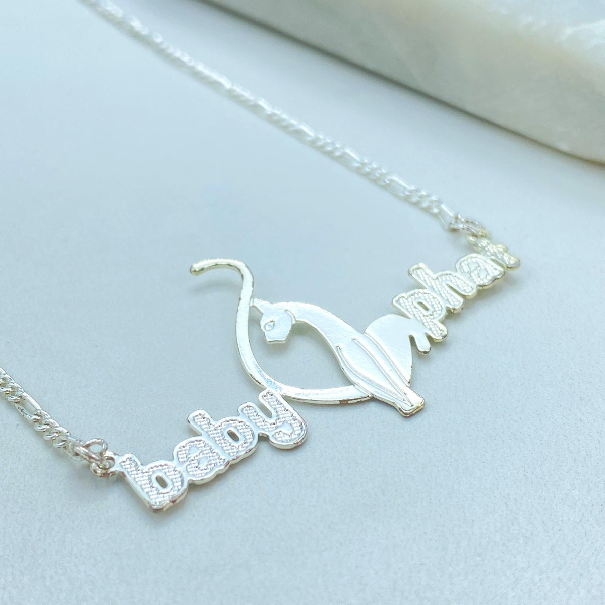 Silver Filled Baby Phat Nameplate Necklace, Figaro Chain, Logo Centerpiece