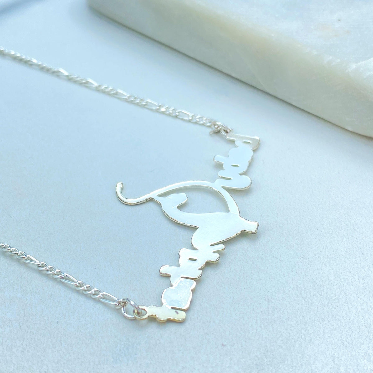 Silver Filled Baby Phat Nameplate Necklace, Figaro Chain, Logo Centerpiece
