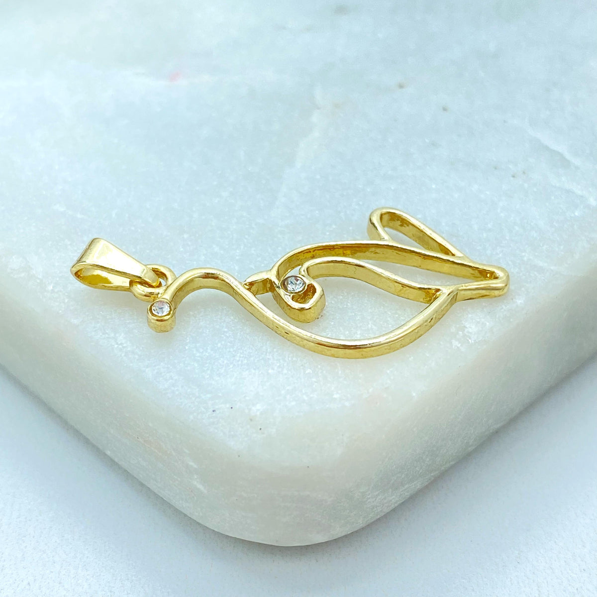 18K Gold Filled Kitty Outline Set, CZ Detail, Leverback Earrings Pendant