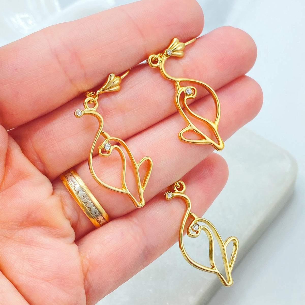 18K Gold Filled Kitty Outline Set, CZ Detail, Leverback Earrings Pendant