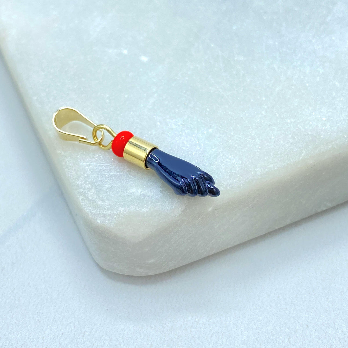 18K Gold Filled Figa Hand Charm, Enamel Pendant, Choose Color, Lucky Amulet