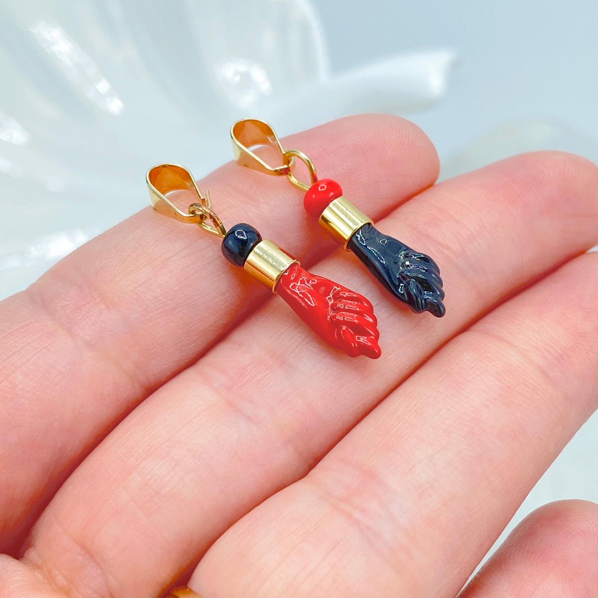 18K Gold Filled Figa Hand Charm, Enamel Pendant, Choose Color, Lucky Amulet