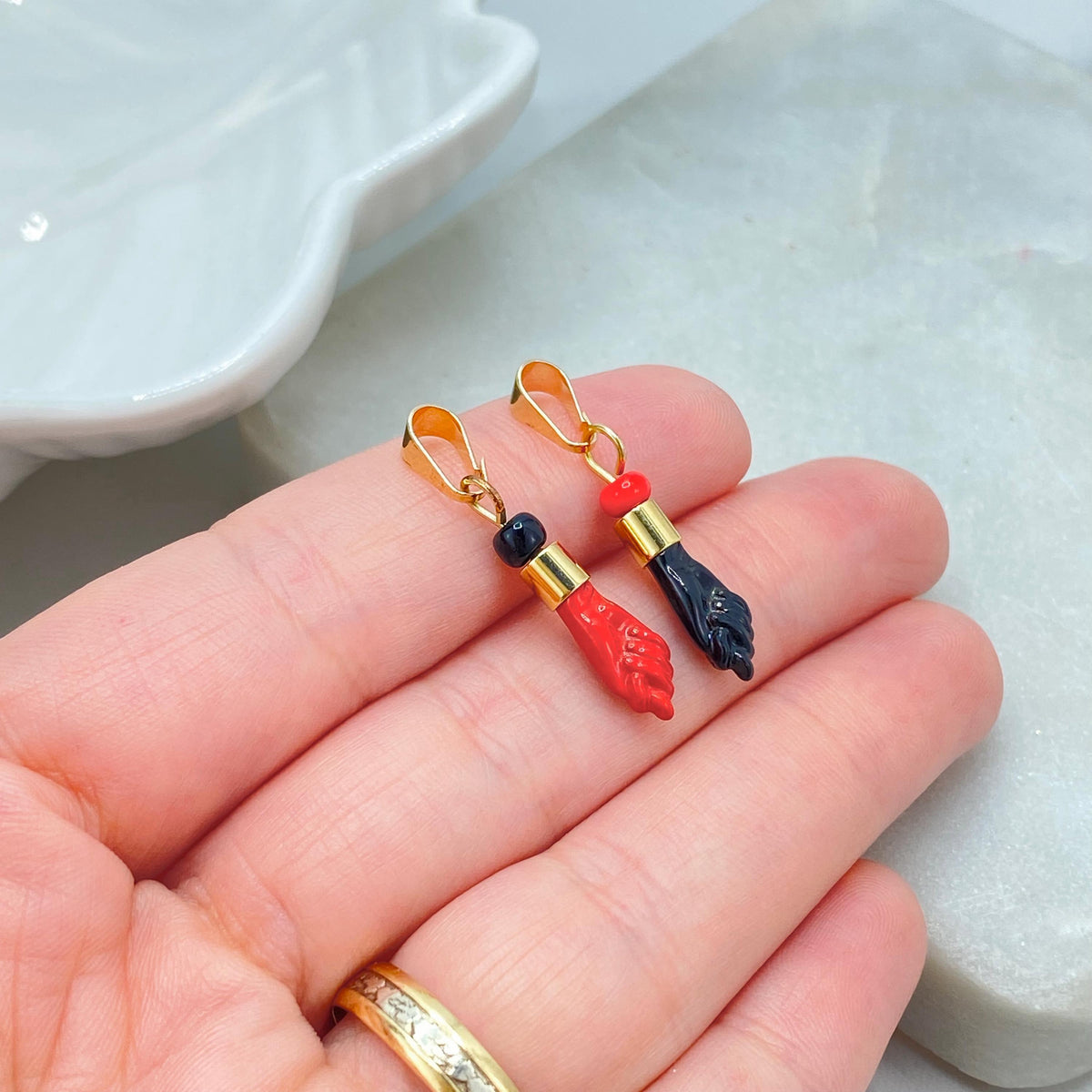 18K Gold Filled Figa Hand Charm, Enamel Pendant, Choose Color, Lucky Amulet