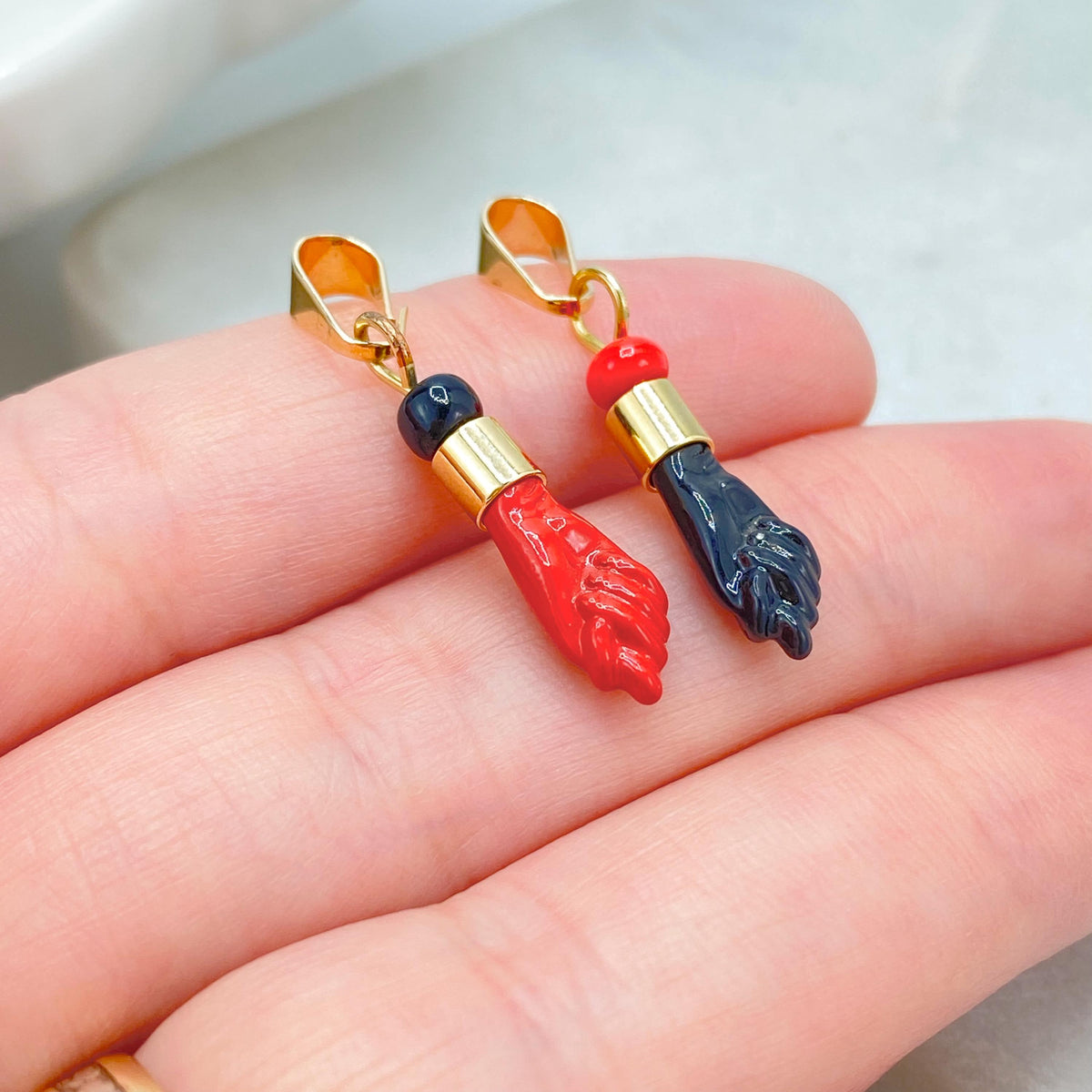 18K Gold Filled Figa Hand Charm, Enamel Pendant, Choose Color, Lucky Amulet