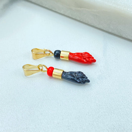 18K Gold Filled Figa Hand Charm, Enamel Pendant, Choose Color, Lucky Amulet