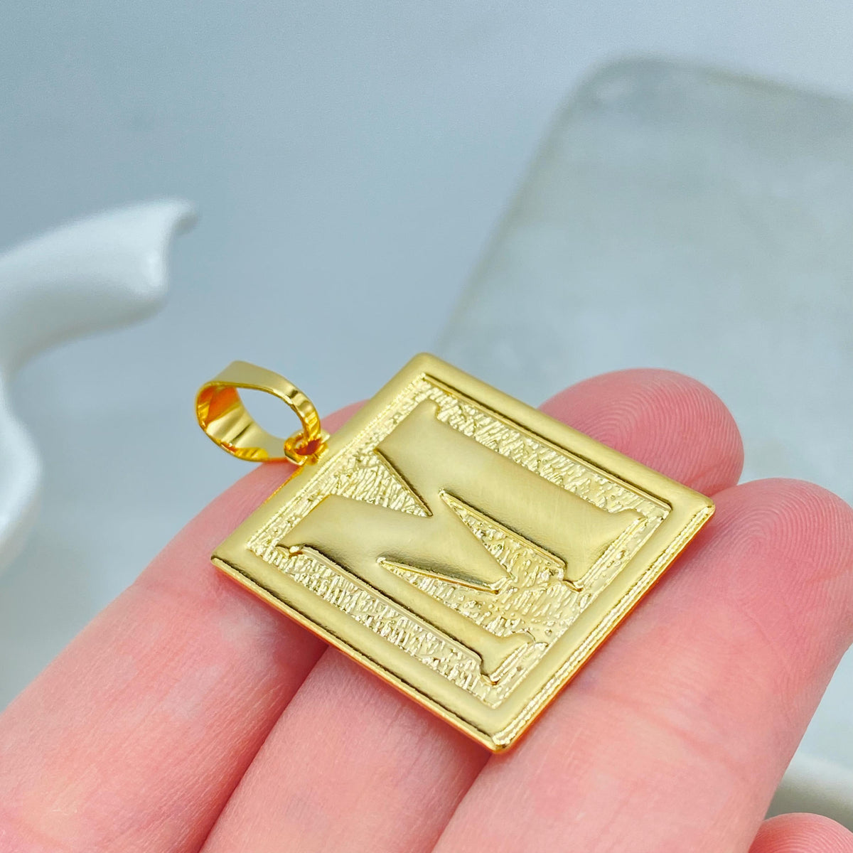 18K Gold Filled Initial Charm, Square Letter Pendant, Choose Initial, Wholesale