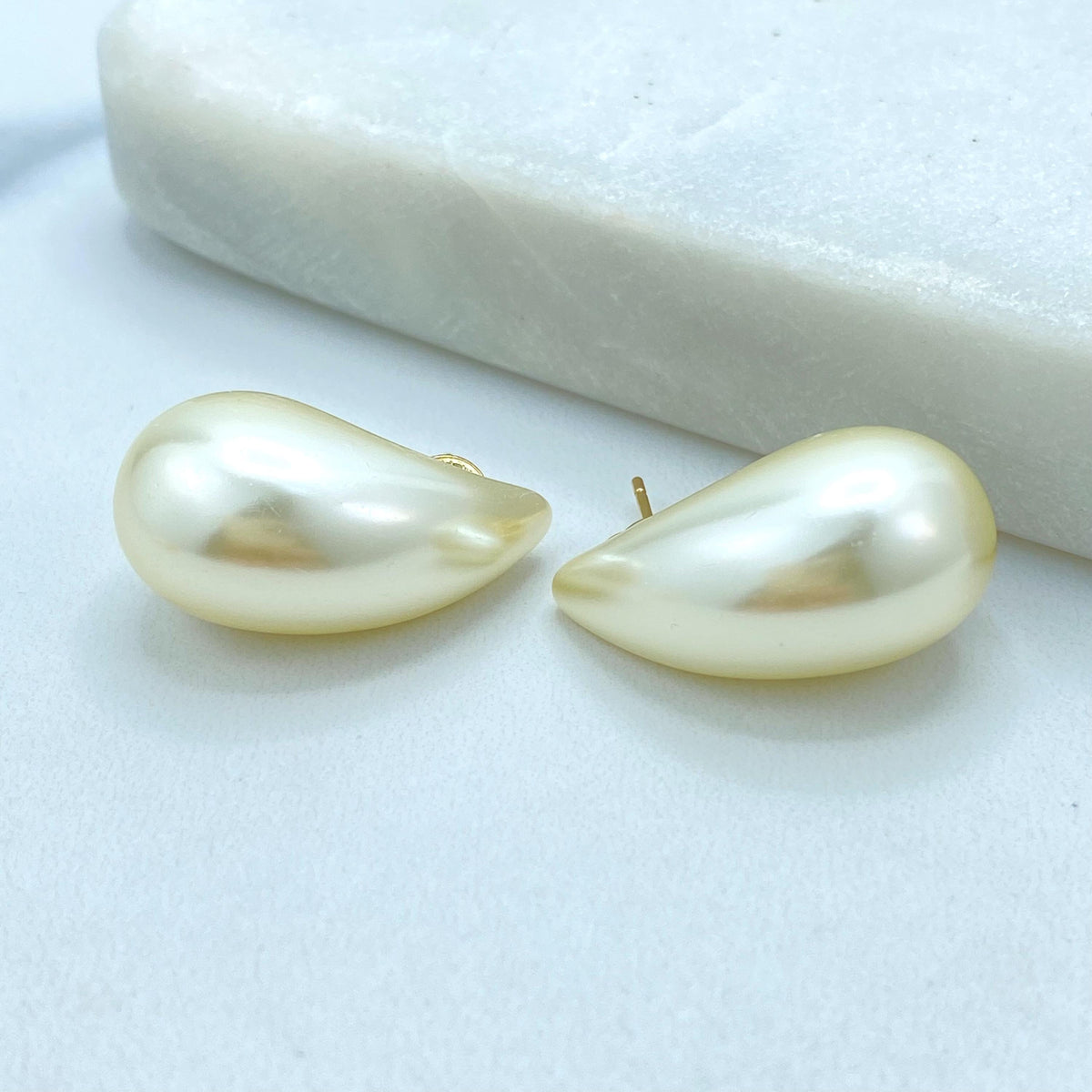 18K Gold Filled Studs, Teardrop Pearl Post Earrings, Size S M L