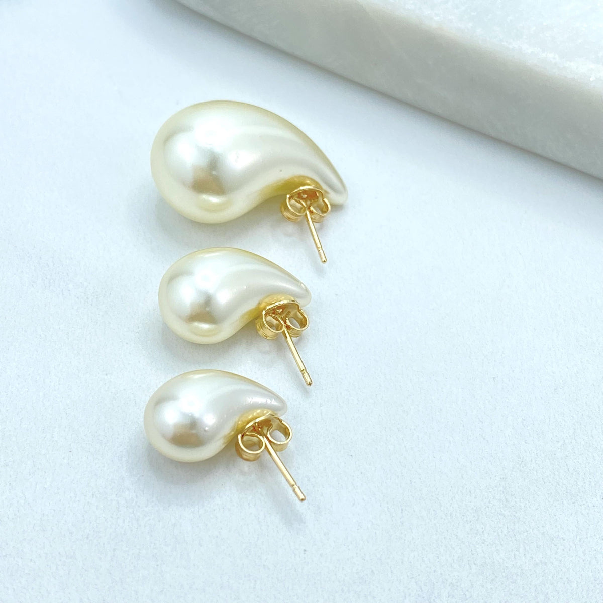 18K Gold Filled Studs, Teardrop Pearl Post Earrings, Size S M L