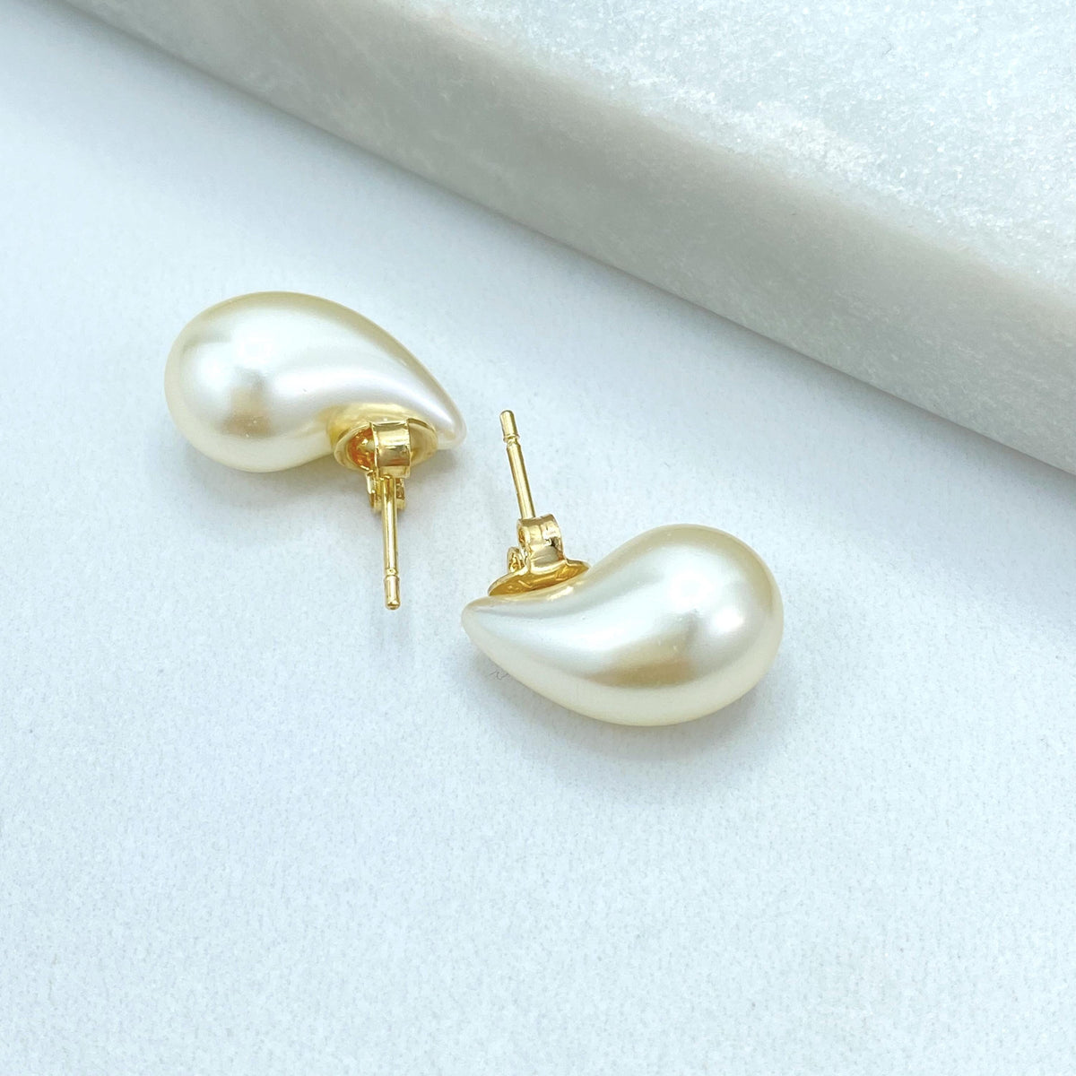 18K Gold Filled Studs, Teardrop Pearl Post Earrings, Size S M L