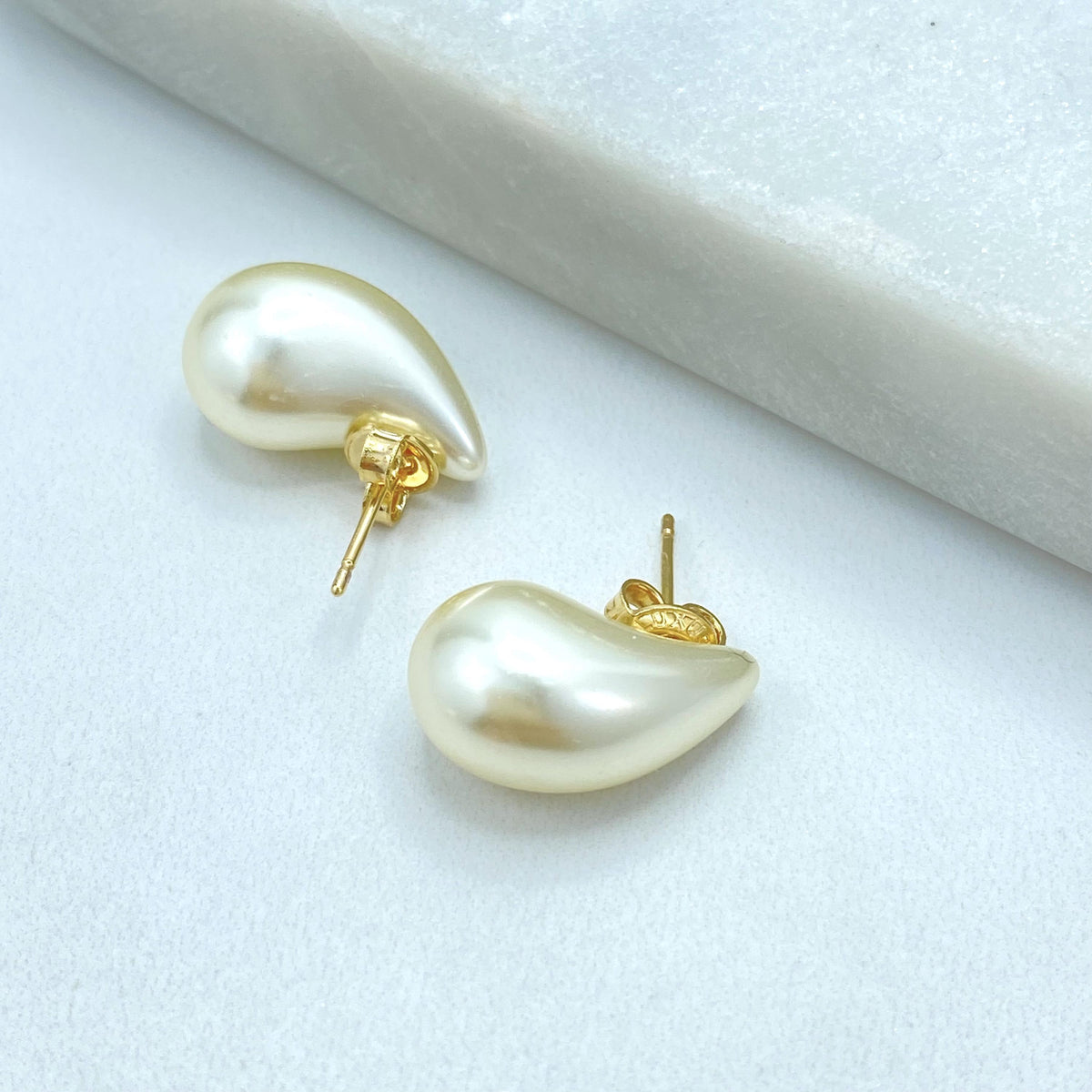 18K Gold Filled Studs, Teardrop Pearl Post Earrings, Size S M L