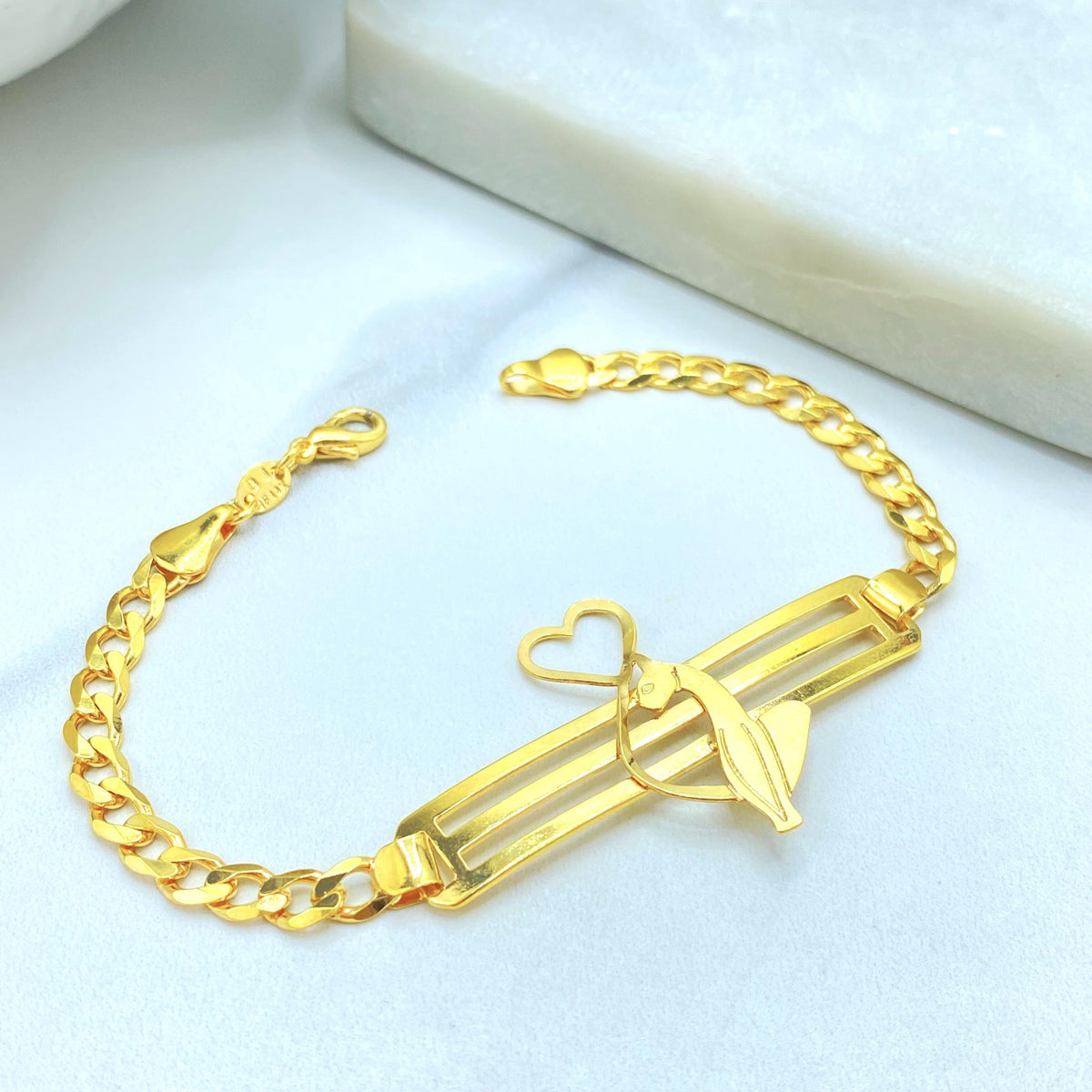 18K Gold Filled Baby Phat Nameplate Bracelet, Kitty Silhouette Statement Bracelet