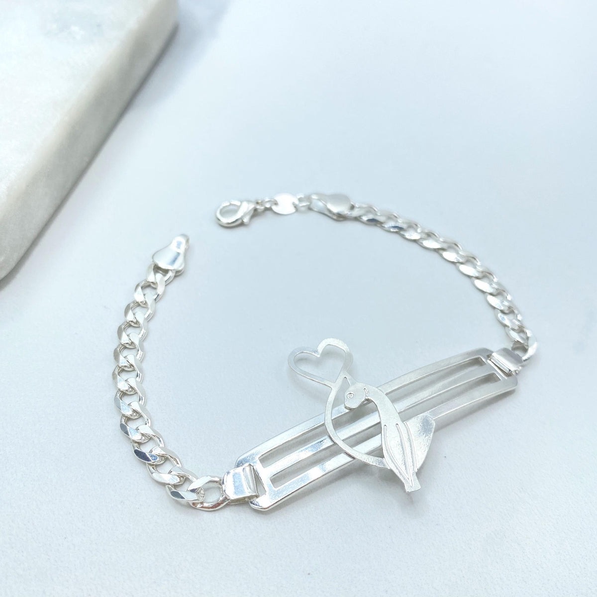 Silver Filled Baby Phat Kitty Bracelet, Curb Link Chain, Y2K Statement Bracelet