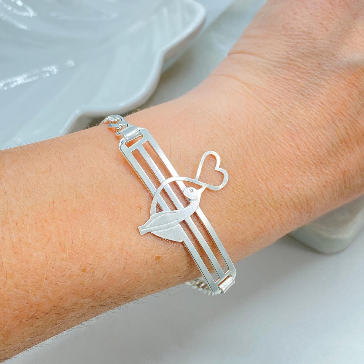 Silver Filled Baby Phat Kitty Bracelet, Curb Link Chain, Y2K Statement Bracelet