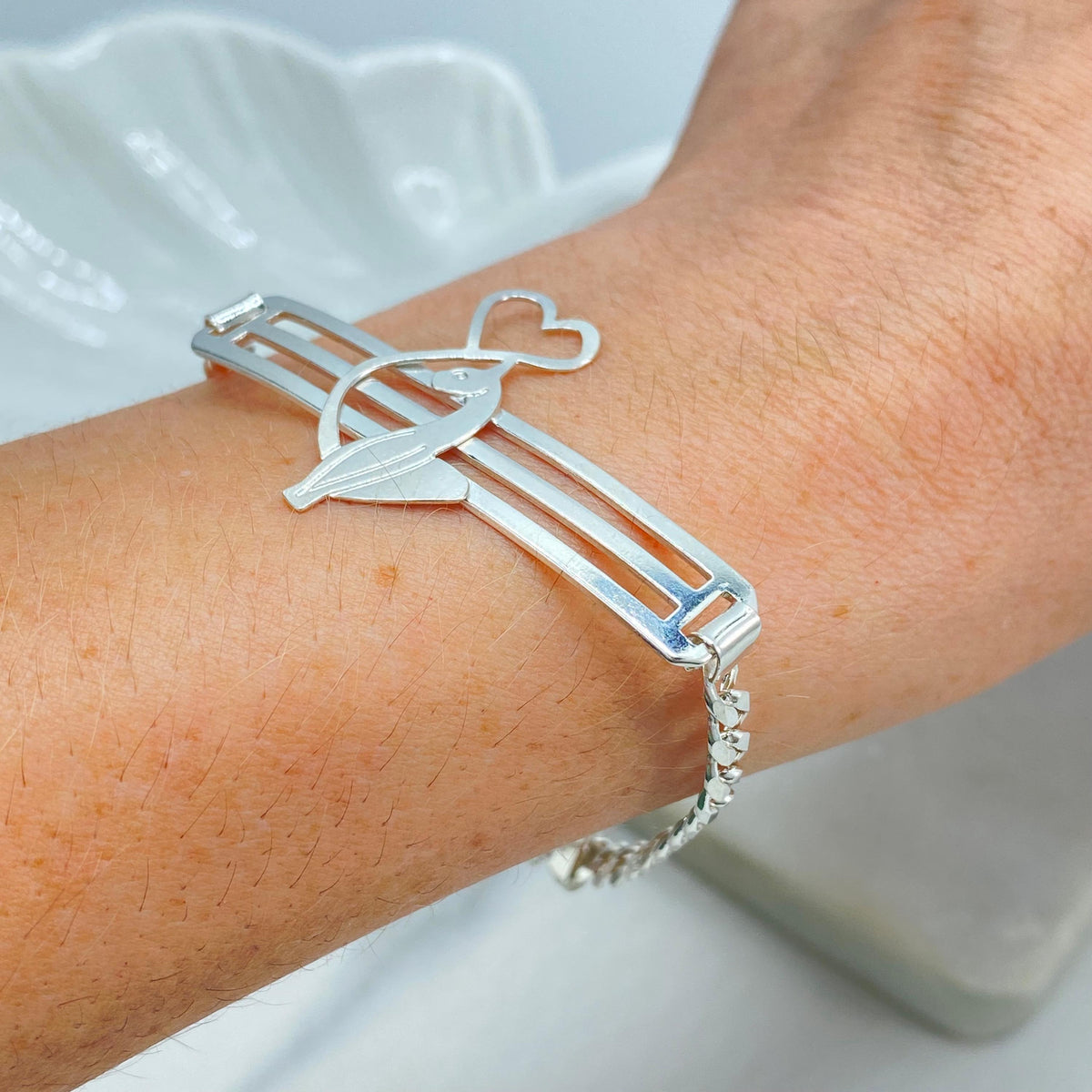 Silver Filled Baby Phat Kitty Bracelet, Curb Link Chain, Y2K Statement Bracelet