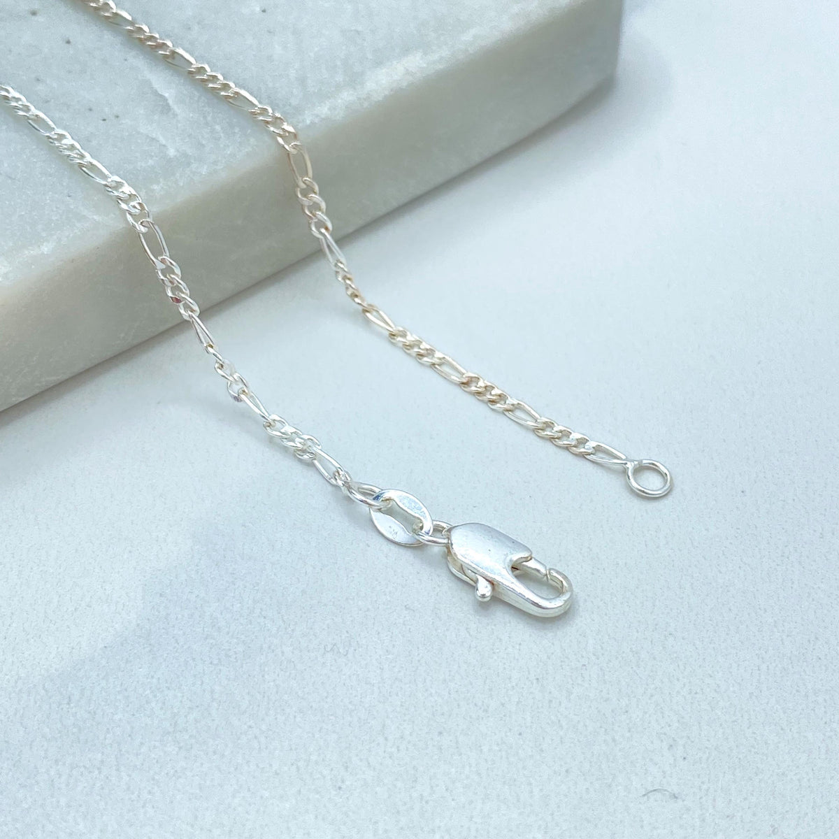 Silver Filled Princess Nameplate Necklace, Textured Letter Pendant Figaro Link