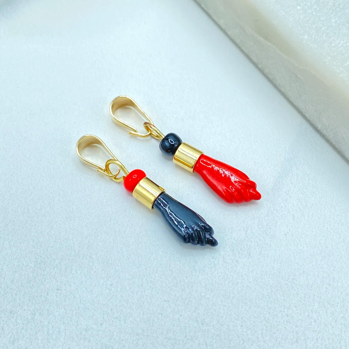 18K Gold Filled Figa Hand Charm, Enamel Pendant, Choose Color, Lucky Amulet