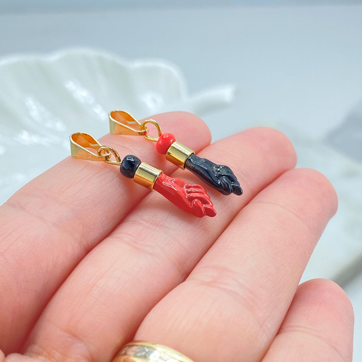 18K Gold Filled Figa Hand Charm, Enamel Pendant, Choose Color, Lucky Amulet