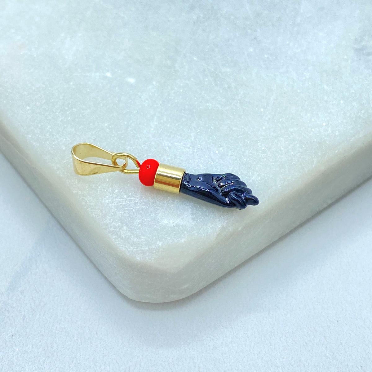 18K Gold Filled Figa Hand Charm, Enamel Pendant, Choose Color, Lucky Amulet
