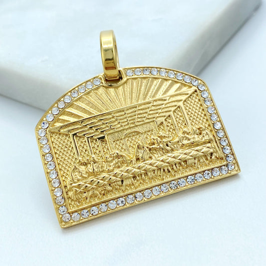 Stainless Steel Last Supper Pendant, CZ Medallion, Men’s Necklace Charm, Religious Gift