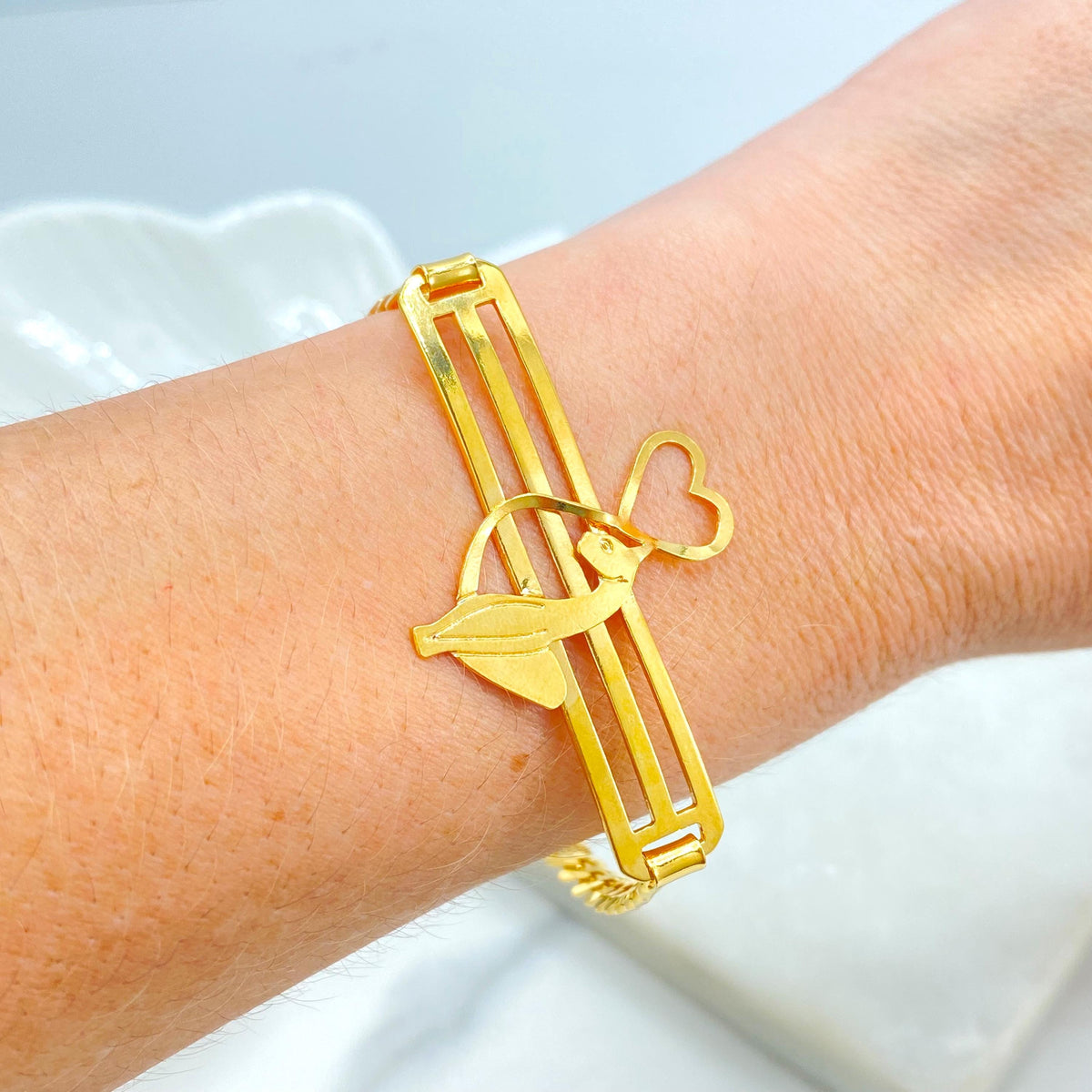 18K Gold Filled Baby Phat Nameplate Bracelet, Kitty Silhouette Statement Bracelet