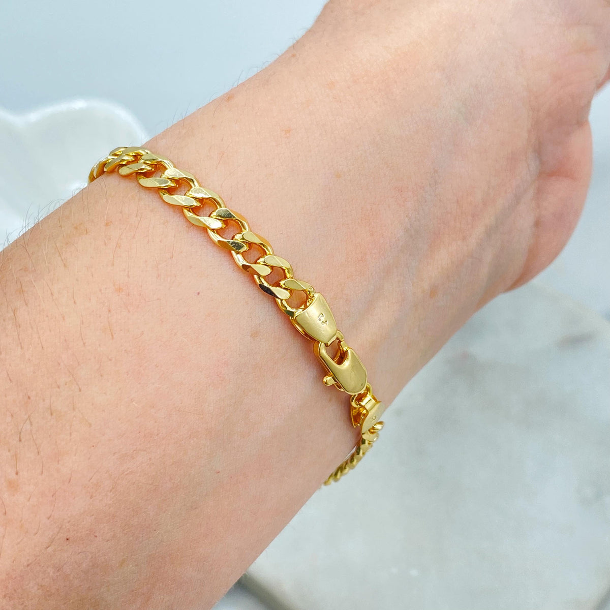 18K Gold Filled Two Tone Baby Phat Bracelet, Kitty Plate, Curb Link Chain, Statement
