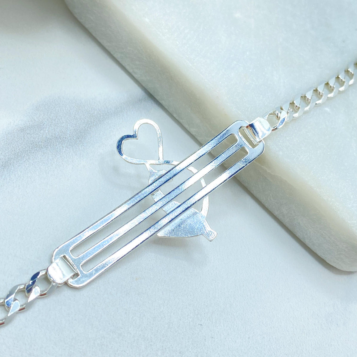 Silver Filled Baby Phat Kitty Bracelet, Curb Link Chain, Y2K Statement Bracelet