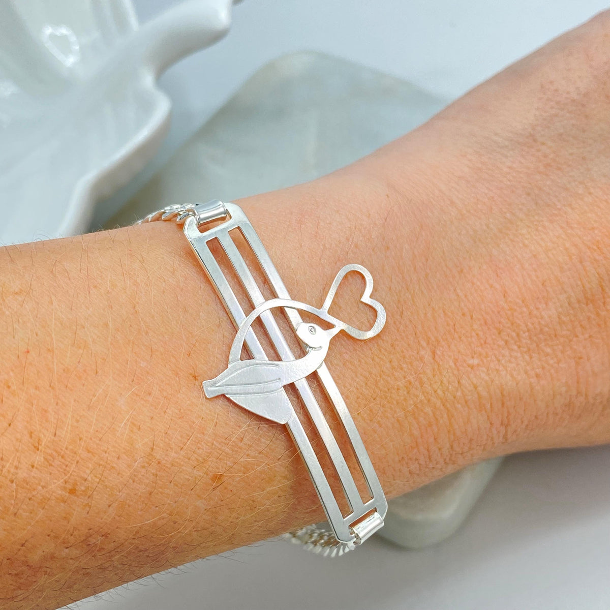 Silver Filled Baby Phat Kitty Bracelet, Curb Link Chain, Y2K Statement Bracelet