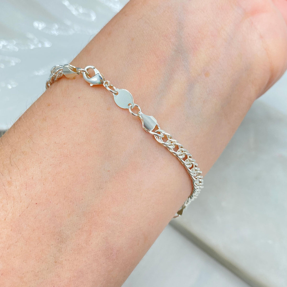 Silver Filled Baby Phat Kitty Bracelet, Curb Link Chain, Y2K Statement Bracelet