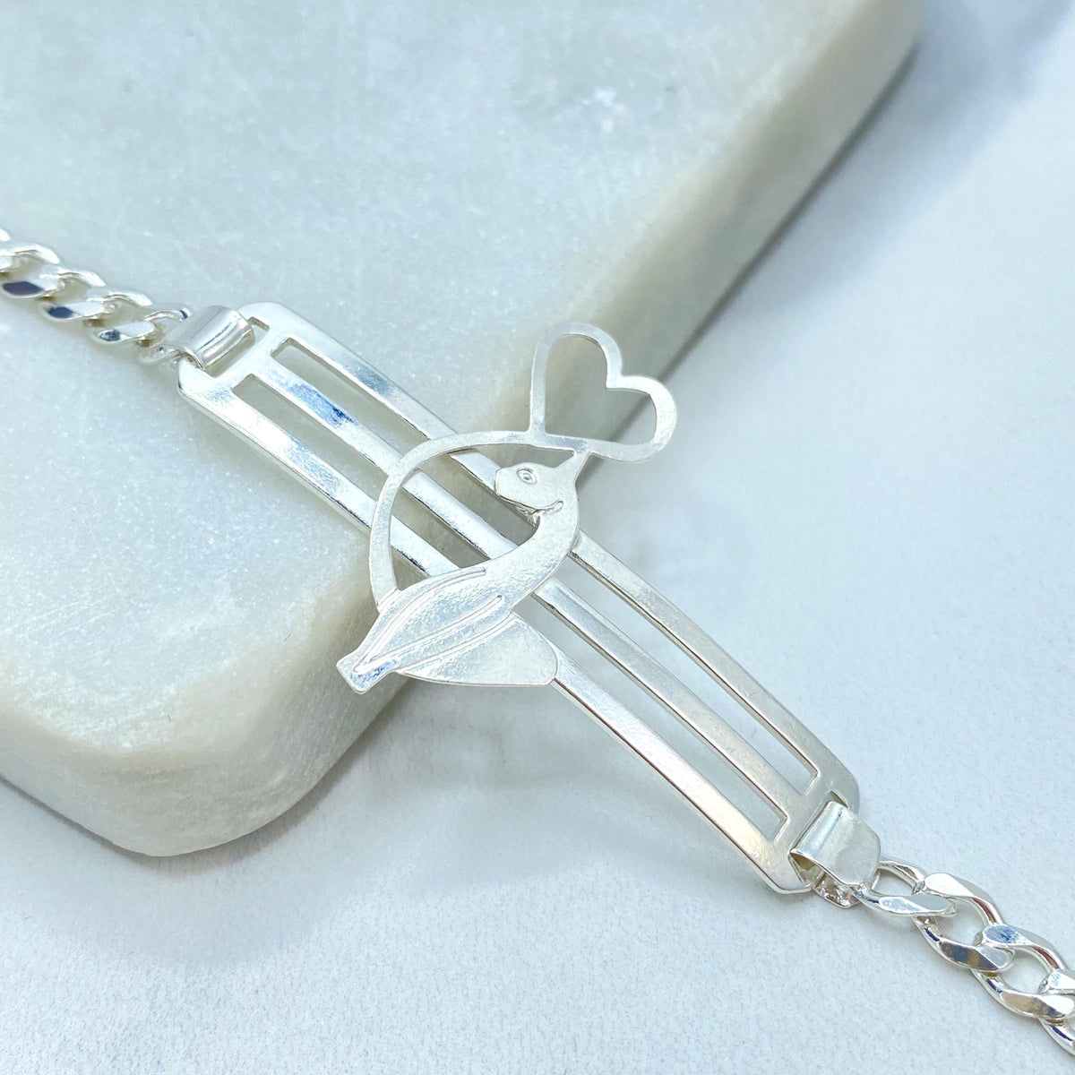 Silver Filled Baby Phat Kitty Bracelet, Curb Link Chain, Y2K Statement Bracelet