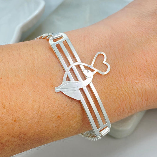 Silver Filled Baby Phat Kitty Bracelet, Curb Link Chain, Y2K Statement Bracelet