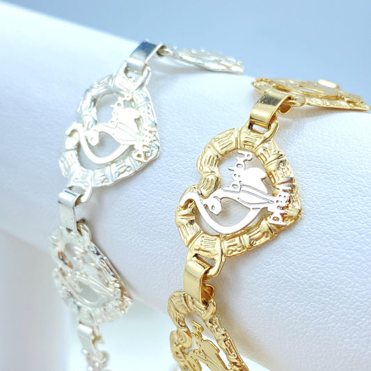 18K Gold Filled Baby Phat Cat Wrist Chain, Textured Charm Stations